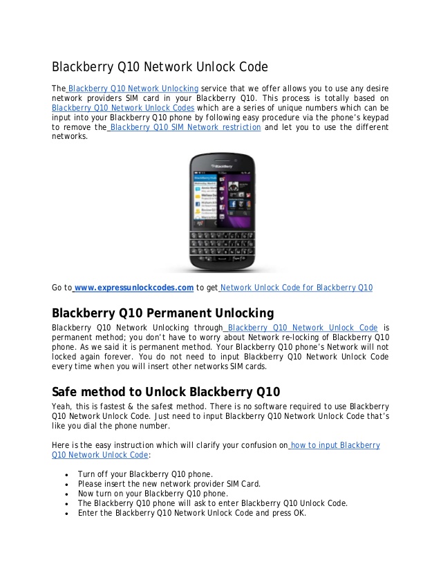 Blackberry q10 network unlock code free